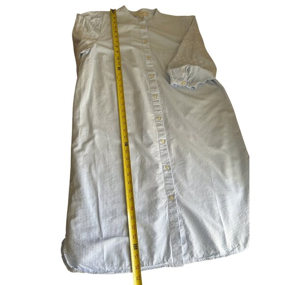 Loft Blue & White Striped Shirt Dress L 3/4 Sleeve Embroidered  Button Front - Picture 8 of 8